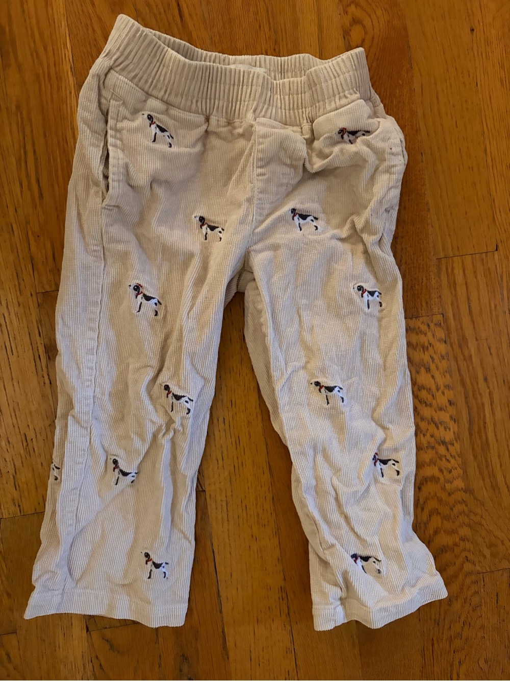 The Beaufort Bonnet Company Cream Corduroy Pants with Dog Embroidery